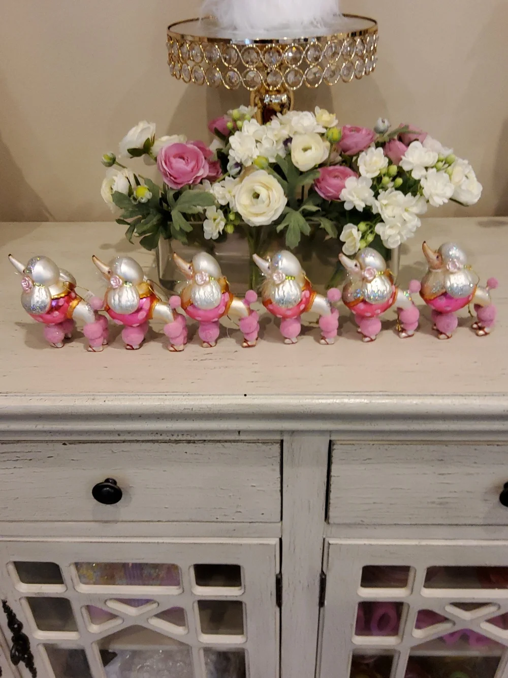 Decorative Pink and White Poodle Ornaments - Set of 6